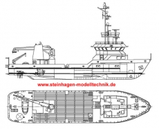 GFK Rumpf Tonnenleger NORDEN - Modellmastab 1:30   130 cm